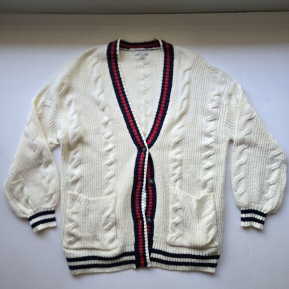American Eagle Chunky Cable Knit Cardigan Small Preppy V Neck Outerwear - Picture 1 of 4
